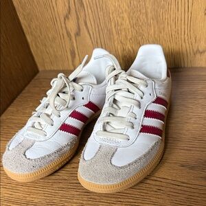 Adidas kids Samba White and Burgundy Sneakers